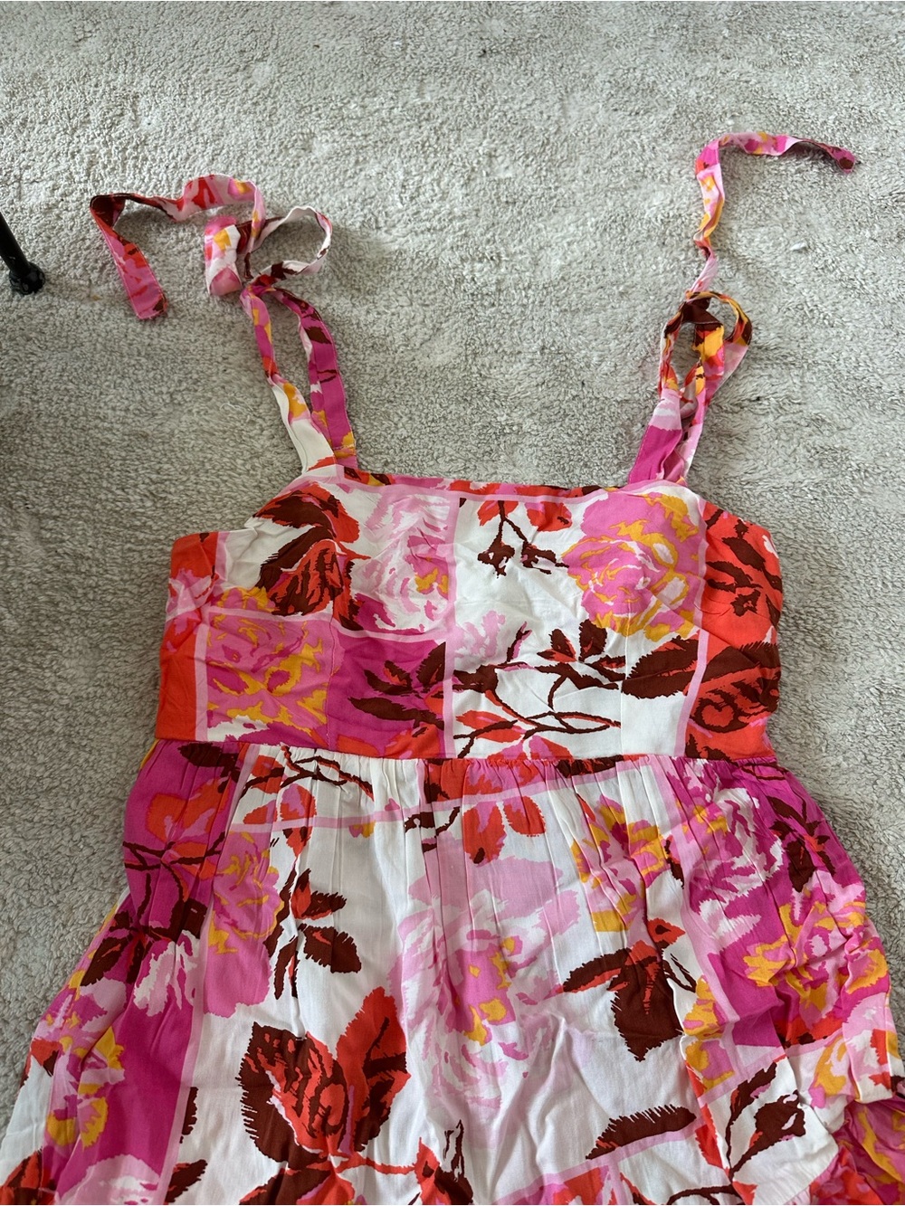 Pink Floral Maxi Sundress with Tie Straps